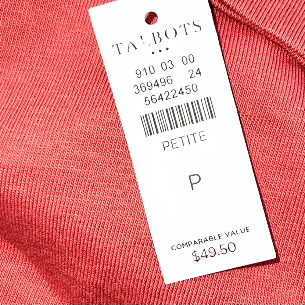 Talbots Red Long Sleeve Open V-Neck Jersey Knit Popover Henley Top Salmon-Size P - Picture 7 of 9